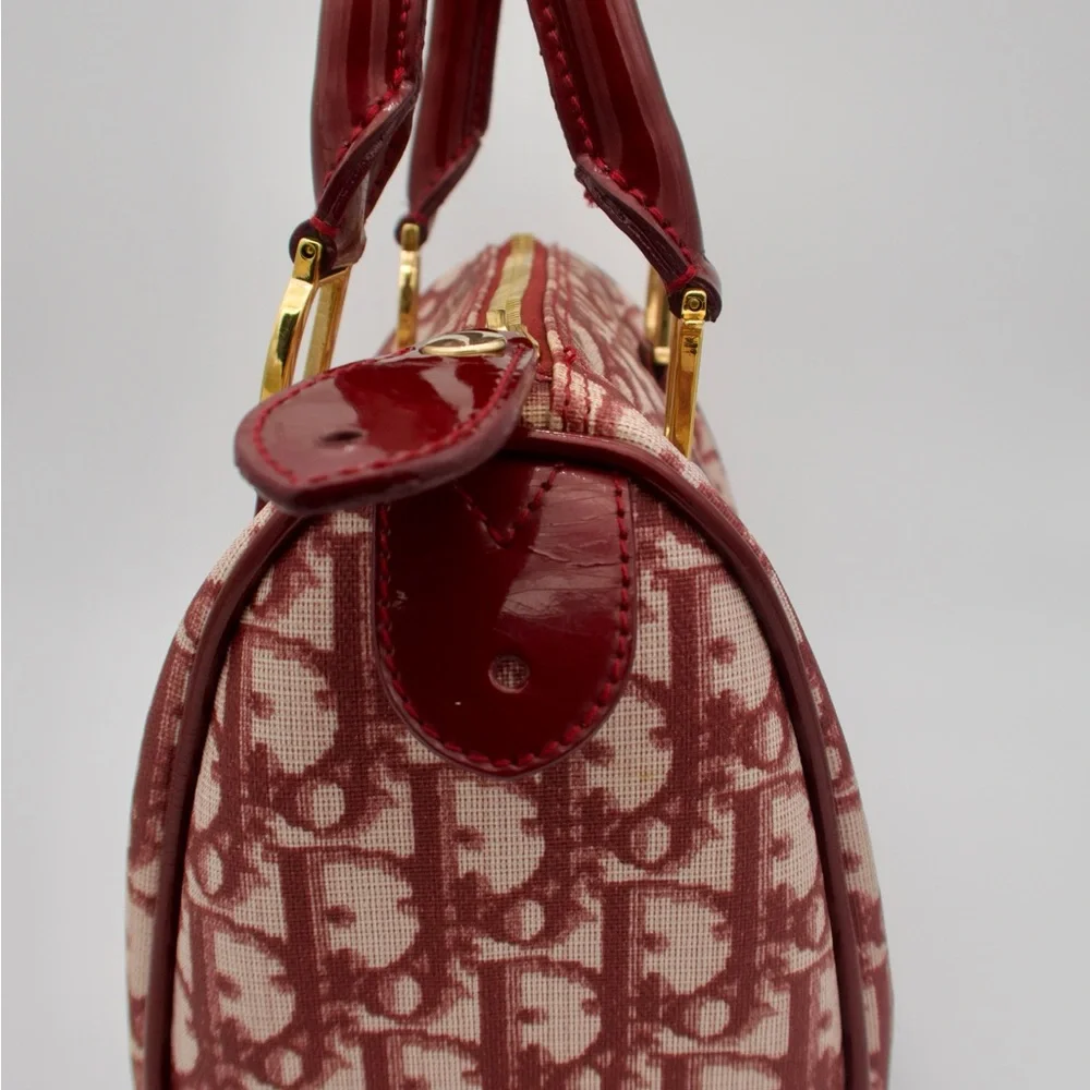 Dior Red Monogram Canvas Satchel with Patent Trim - Picture 2 of 4